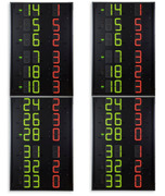 Tabelloni elettronici laterali (guanciali), che visualizzano il N.ro di maglia ed i Falli / Penalit� dei 12 giocatori delle 2 squadre
